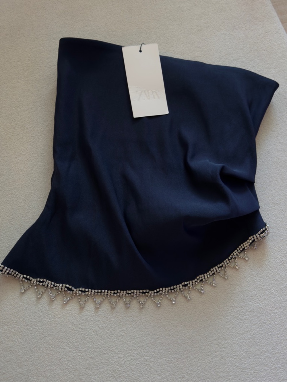 Zara Navy Mini Skirt with Beaded Fringe